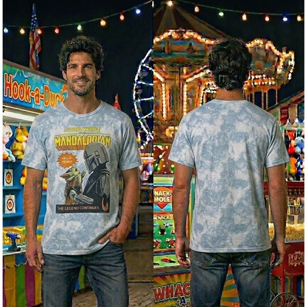Star Wars Mandalorian and Grogu Tie Dye Shirt Men’s Medium 40 Blue Tee